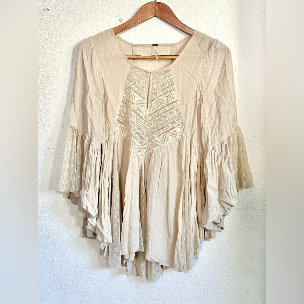 Boho Free People Lace Longsleeve Top size S